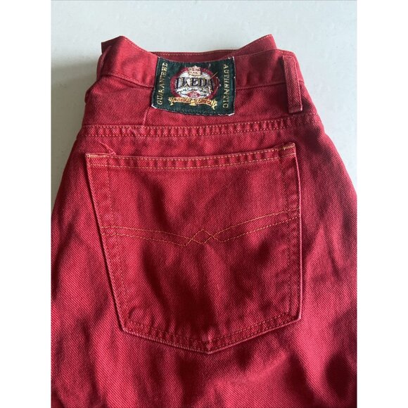 Ikeda 34X32 90s High Waisted Tapered Red Jeans Vintage Y2K Boyfriend Mom Jeans - Picture 4 of 8